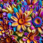 Colorful Close-Up of Purple, Blue, and Orange Daisy-Like Flowers