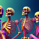 Colorful Neon Skeletons on Teal Background