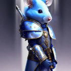 Blue Mouse in Ornate Armor: Detailed 3D Illustration