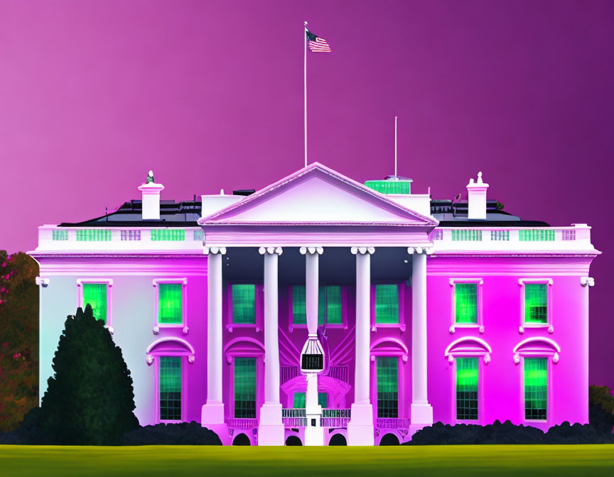 Surreal White House with Purple and Pink Colors at Dusk