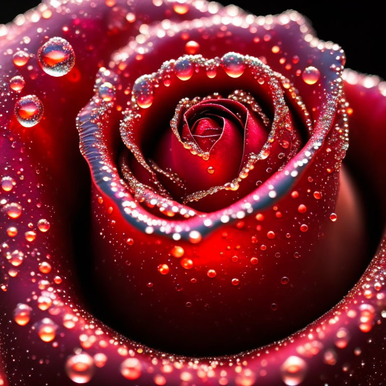 Vibrant red rose with water droplets showcasing texture