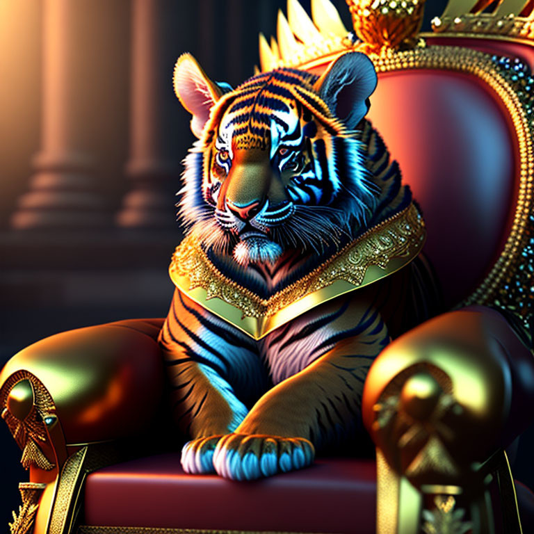 Royal tiger on golden throne exudes regal authority