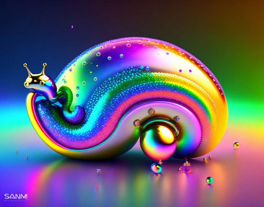 Colorful Stylized Snail Artwork with Rainbow Shell