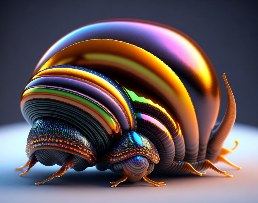 Colorful Iridescent Snail with Multicolored Shell on Gradient Background