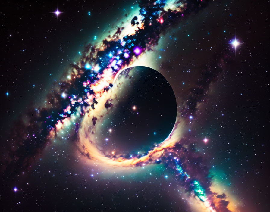 Colorful Space Scene Featuring Glowing Black Hole