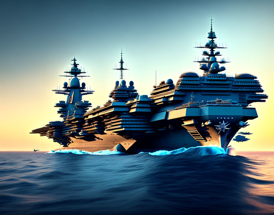 Digital Image: Massive Battleships Sailing at Sunset