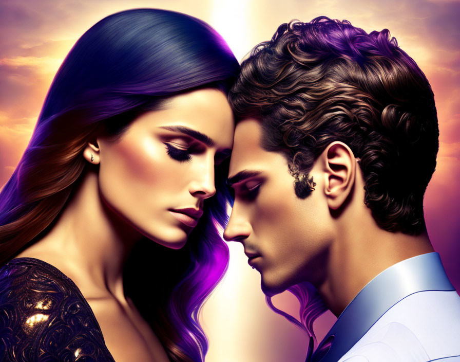 Colorful Profile Illustration of Woman and Man with Unique Hairstyles