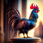 Intricate Metallic Rooster Sculpture in Warm Illumination