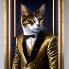 Elegant Black and White Cat in Lavish Suit Portrait