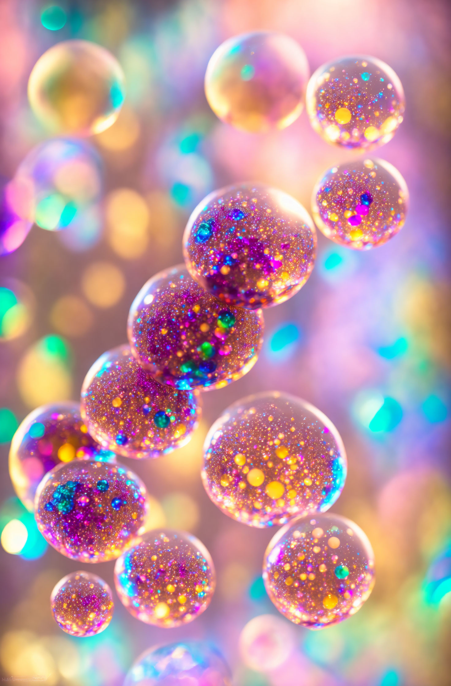 Colorful Glitter Bubbles on Bokeh Background