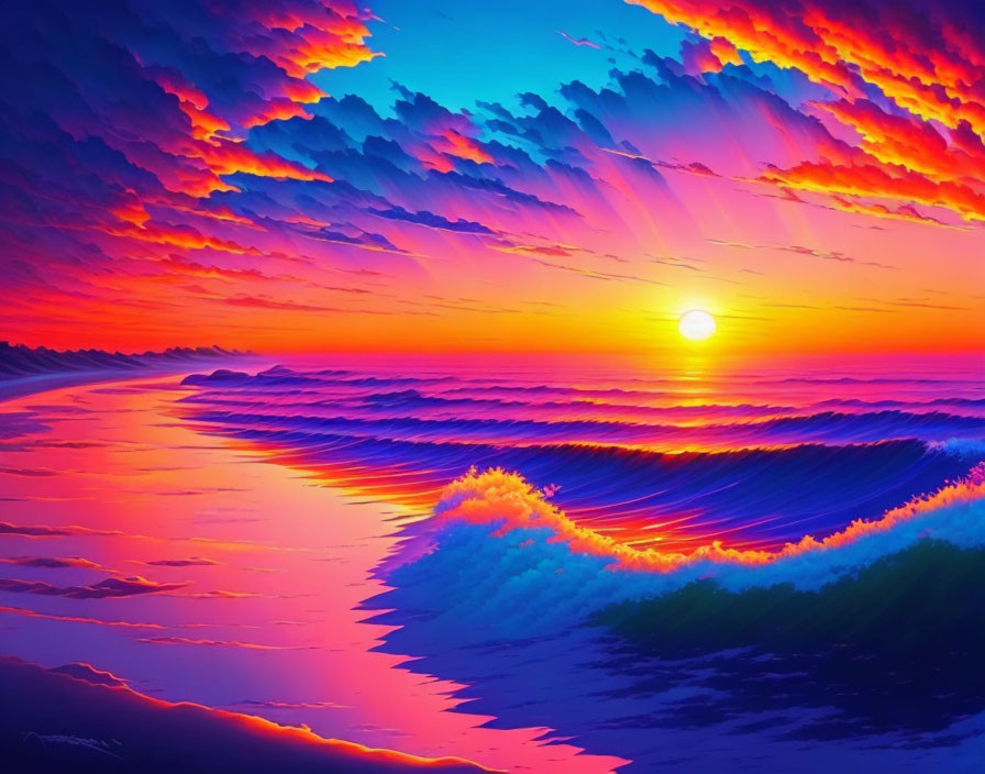 Colorful Ocean Sunset with Pink, Blue, and Orange Hues