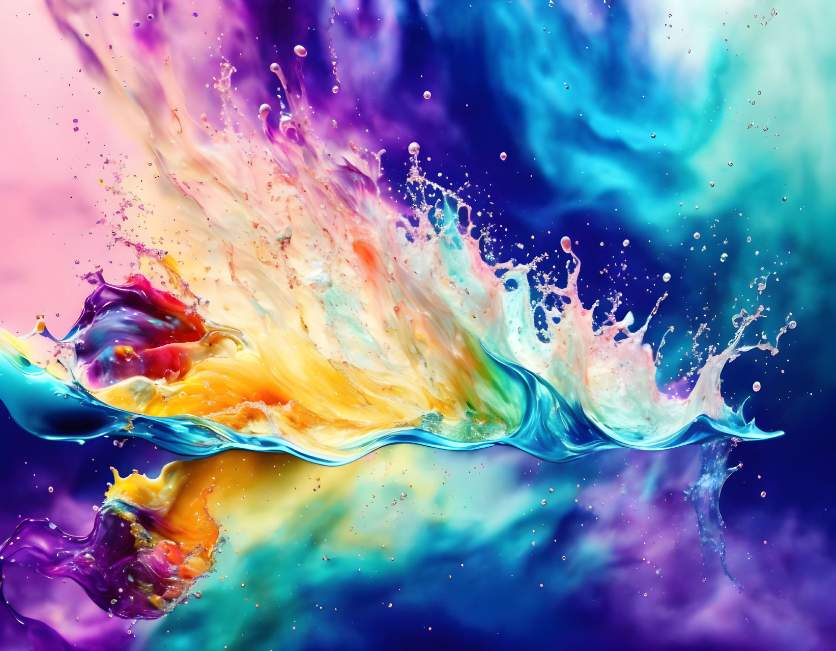 Colorful Liquid Splash on Blue and Purple Gradient Background