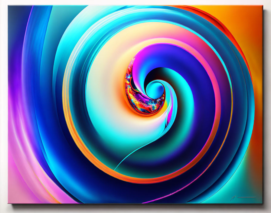 Colorful abstract swirl pattern in blue, orange, and purple.