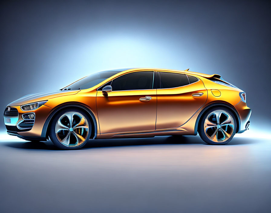 Futuristic orange car with glossy finish on gradient background