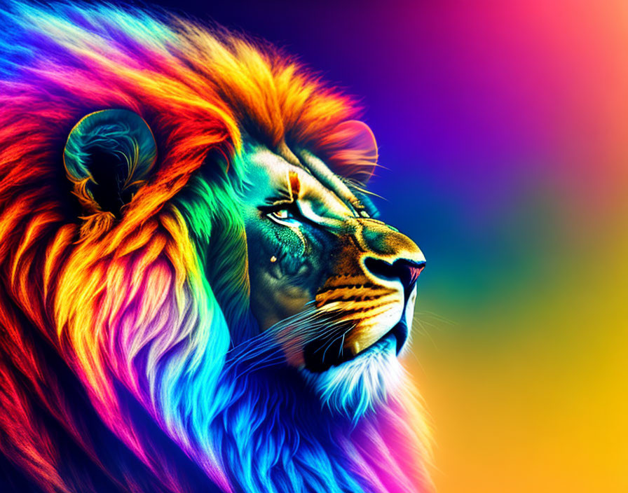 Digitally Altered Image: Lion with Rainbow-Colored Mane