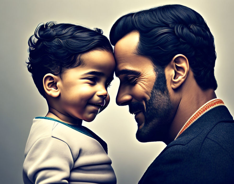 Digital art: Smiling man and child share affectionate moment