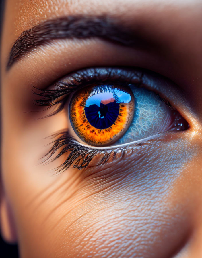 Detailed Close-Up of Human Eye with Orange and Blue Iris