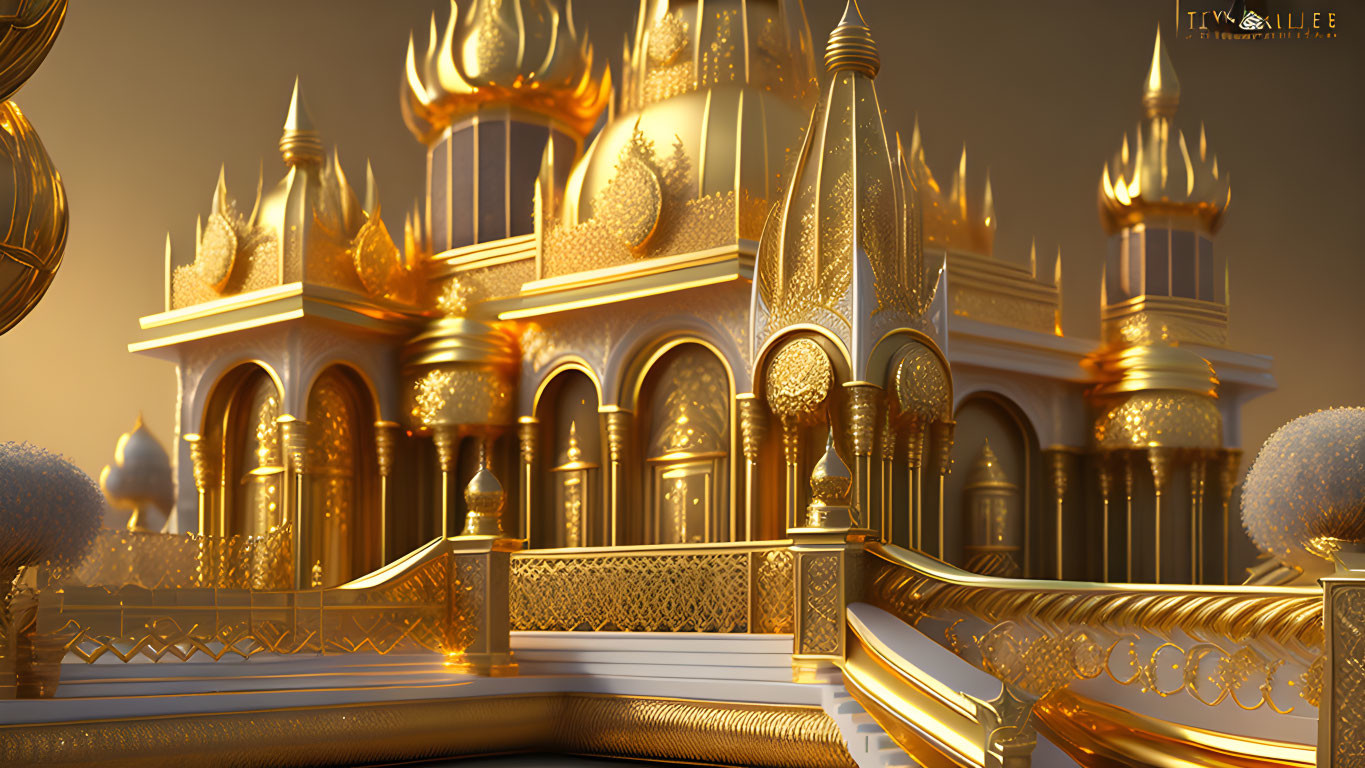 Luxurious Golden Palace with Ornate Designs and Domes