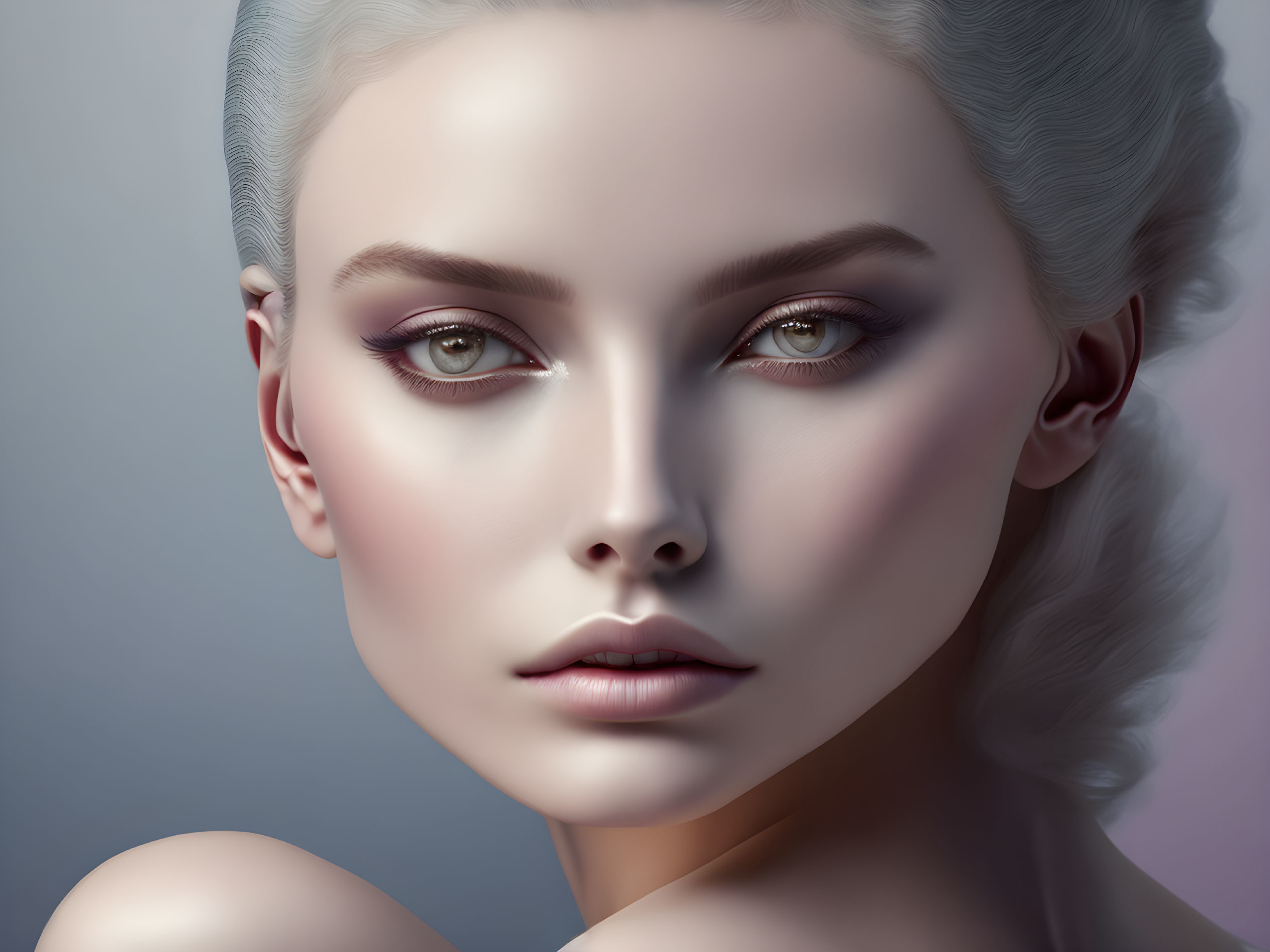 Detailed digital portrait of woman with fair skin and smoky eyeshadow