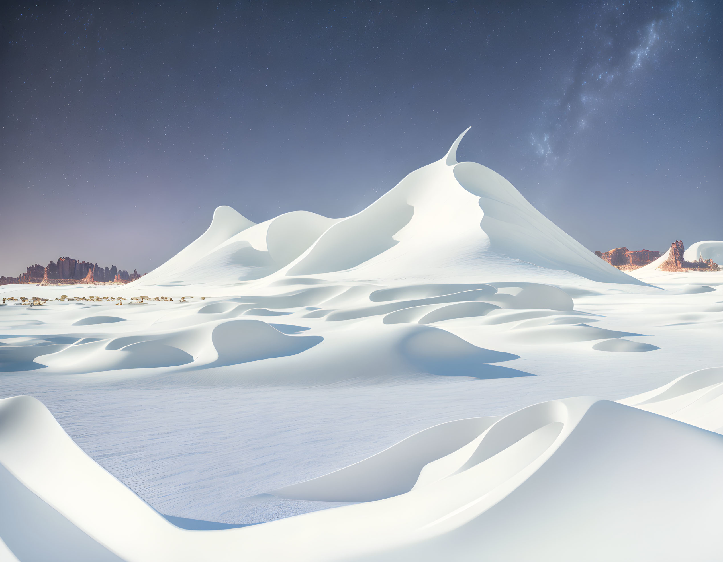 Desert dunes under starry sky: serene landscape.