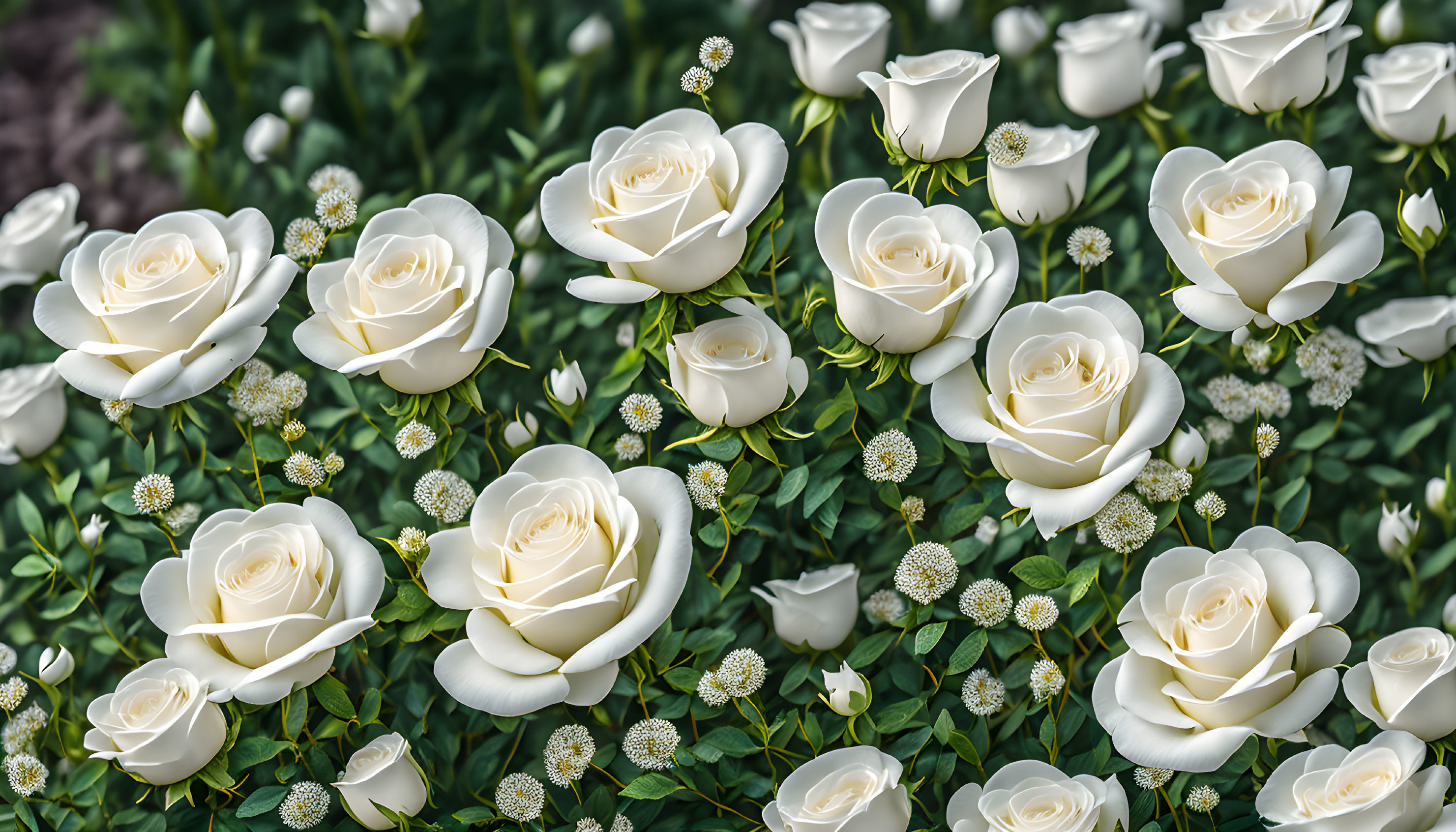 Beautiful White Roses Blooming in Lush Garden