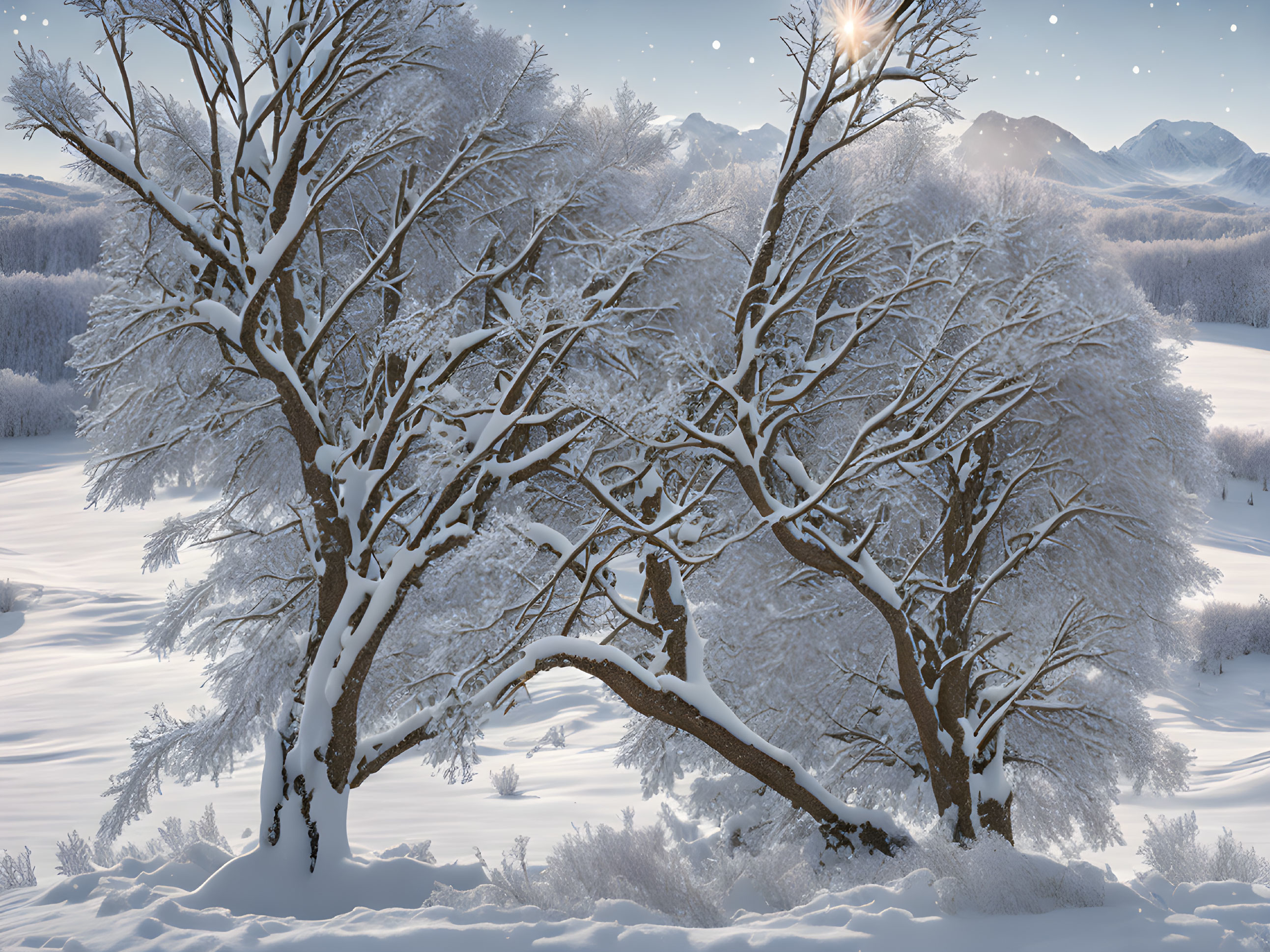 Serene snowy landscape with snow-covered trees