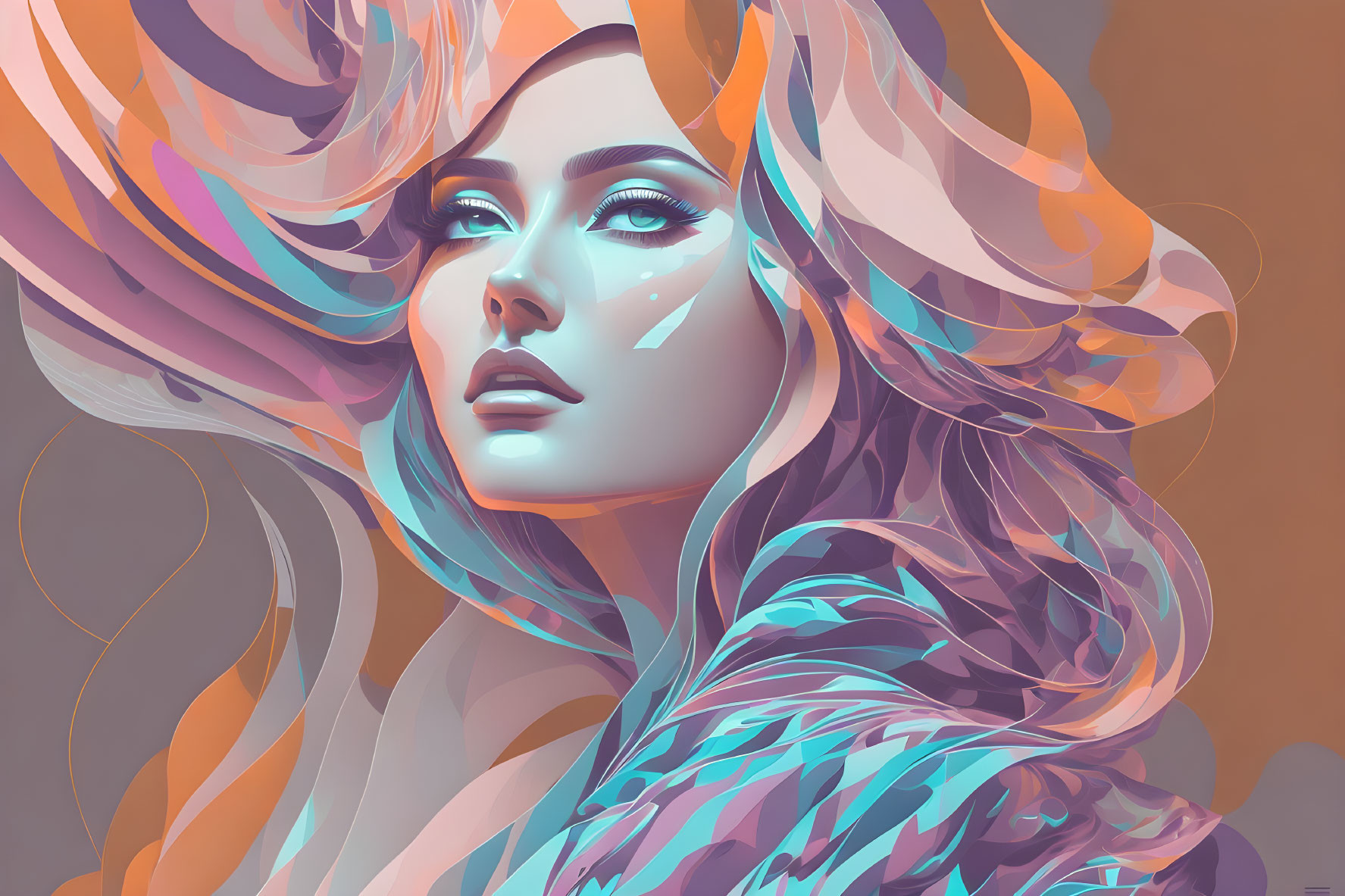 Colorful Stylized Portrait of Woman with Flowing Hair