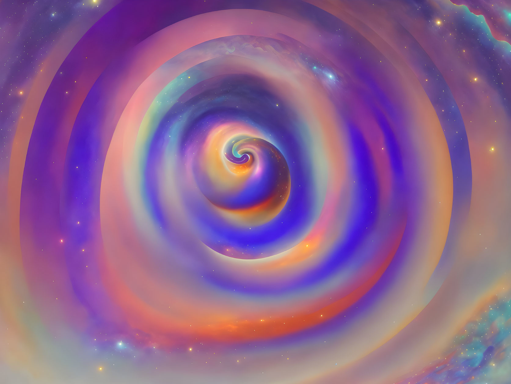 Vibrant digital artwork: Cosmic spiral in purple, blue, and orange