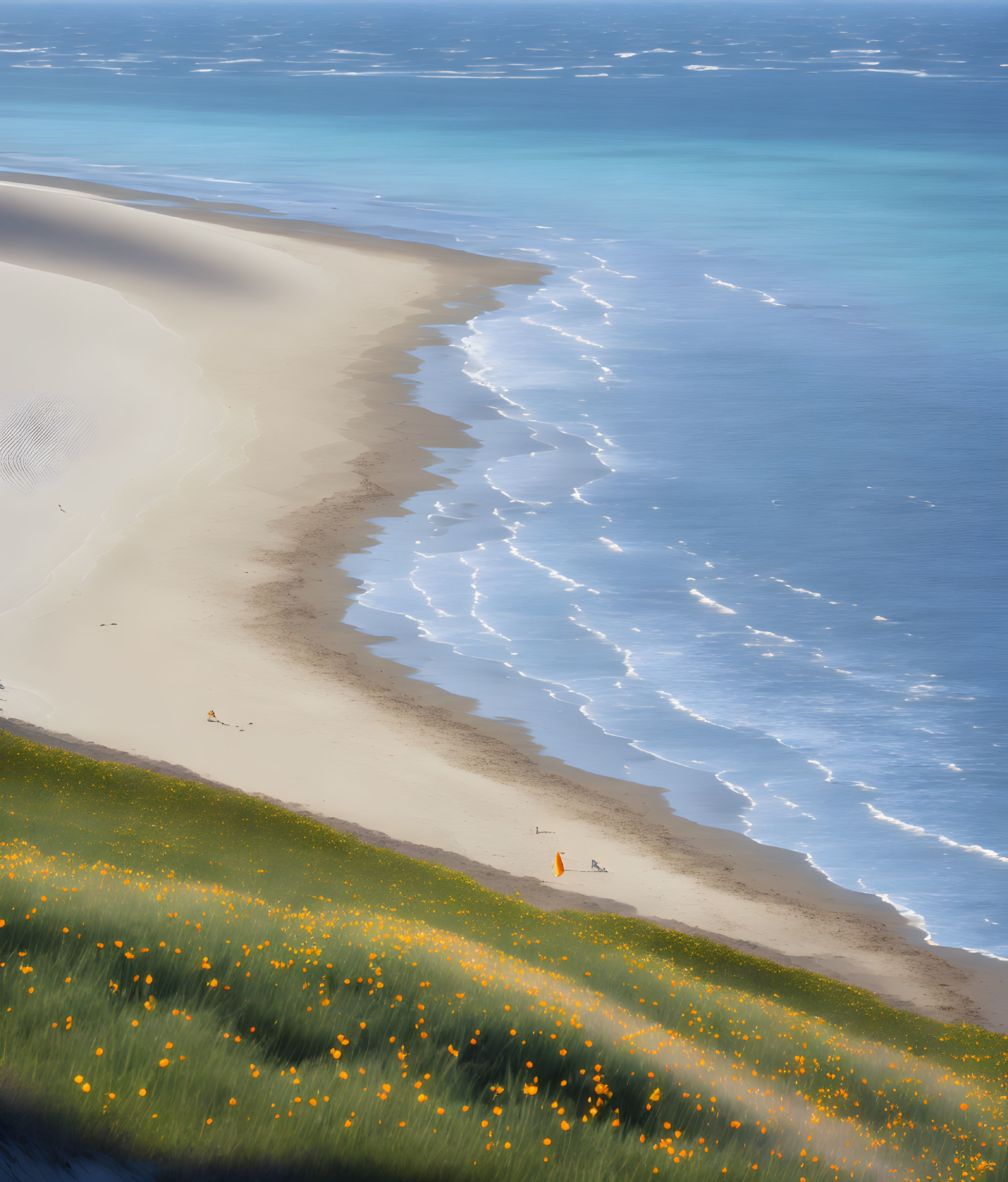 Tranquil beach scene with golden sands and gentle waves