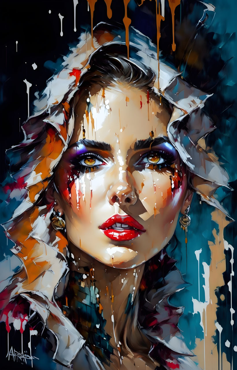 Vibrant abstract portrait of a woman with colorful makeup