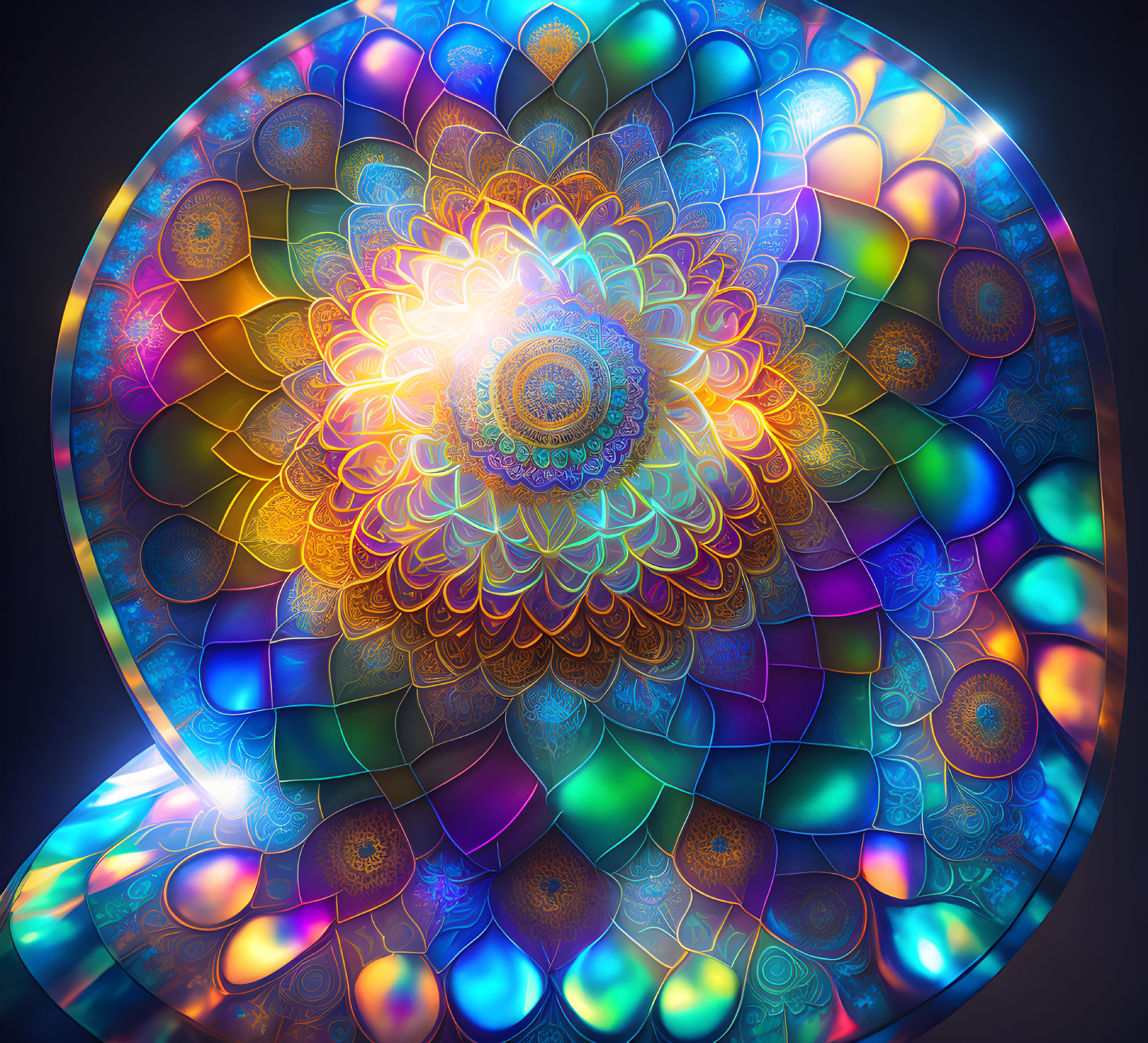 Colorful Rainbow Mandala on Dark Background