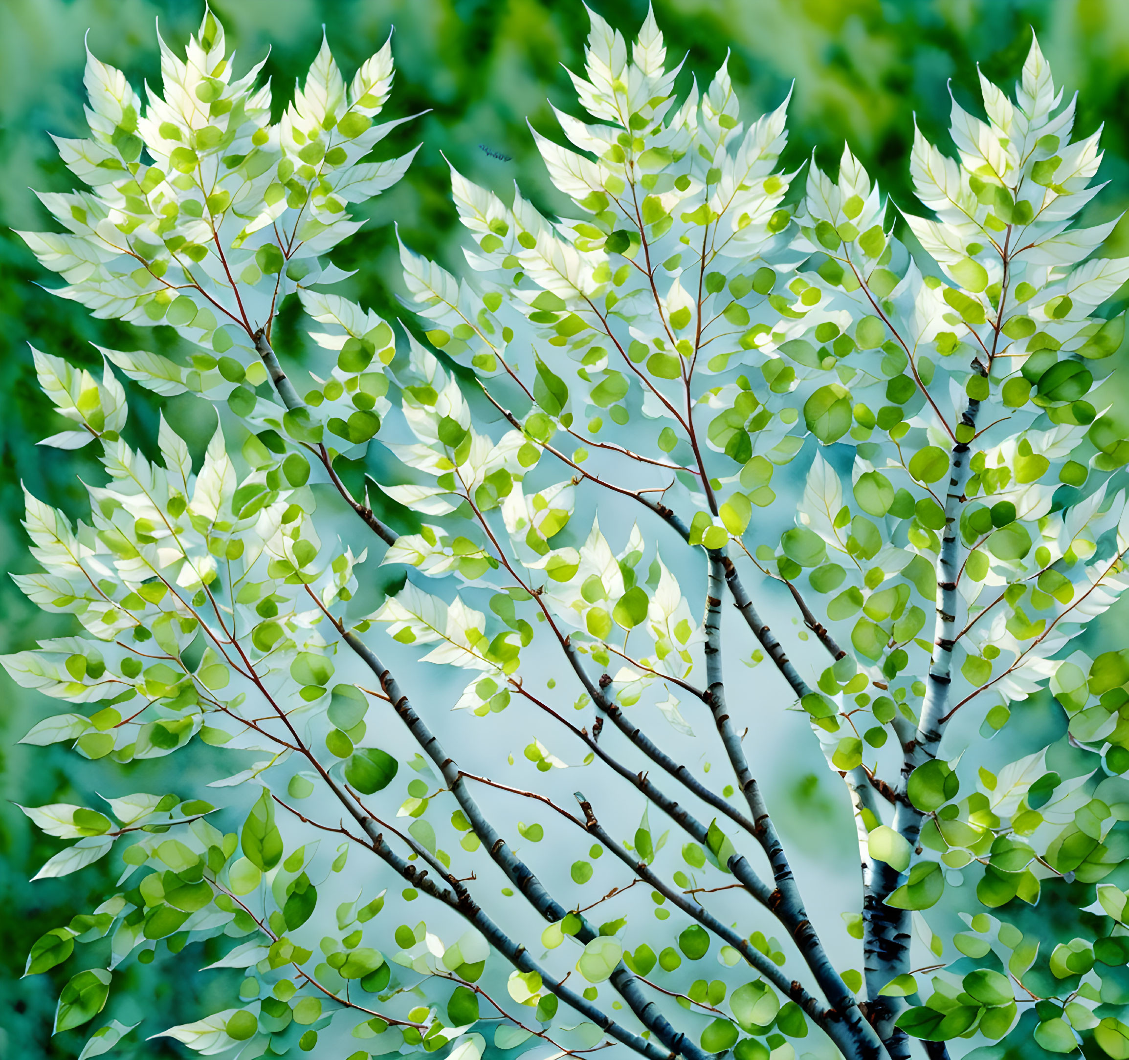 Spring Growth: Fresh Green Leaves on Slender Branches