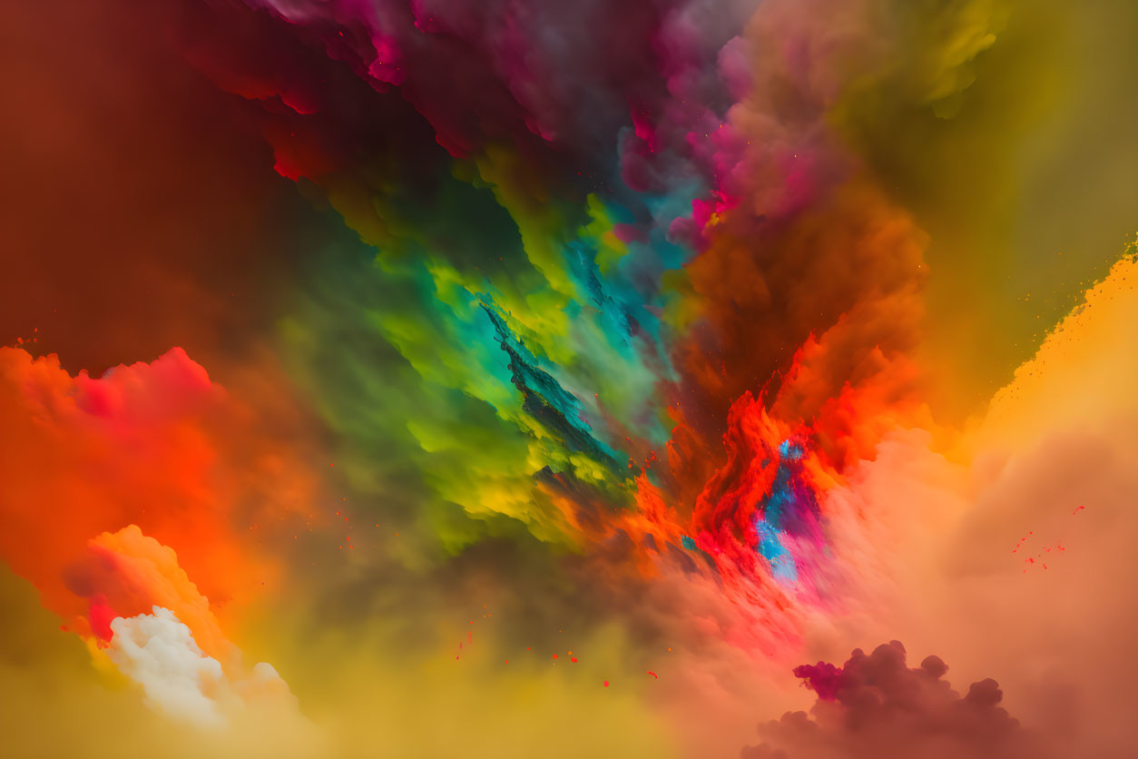 Abstract Multicolored Smoke Plumes on Dark Background