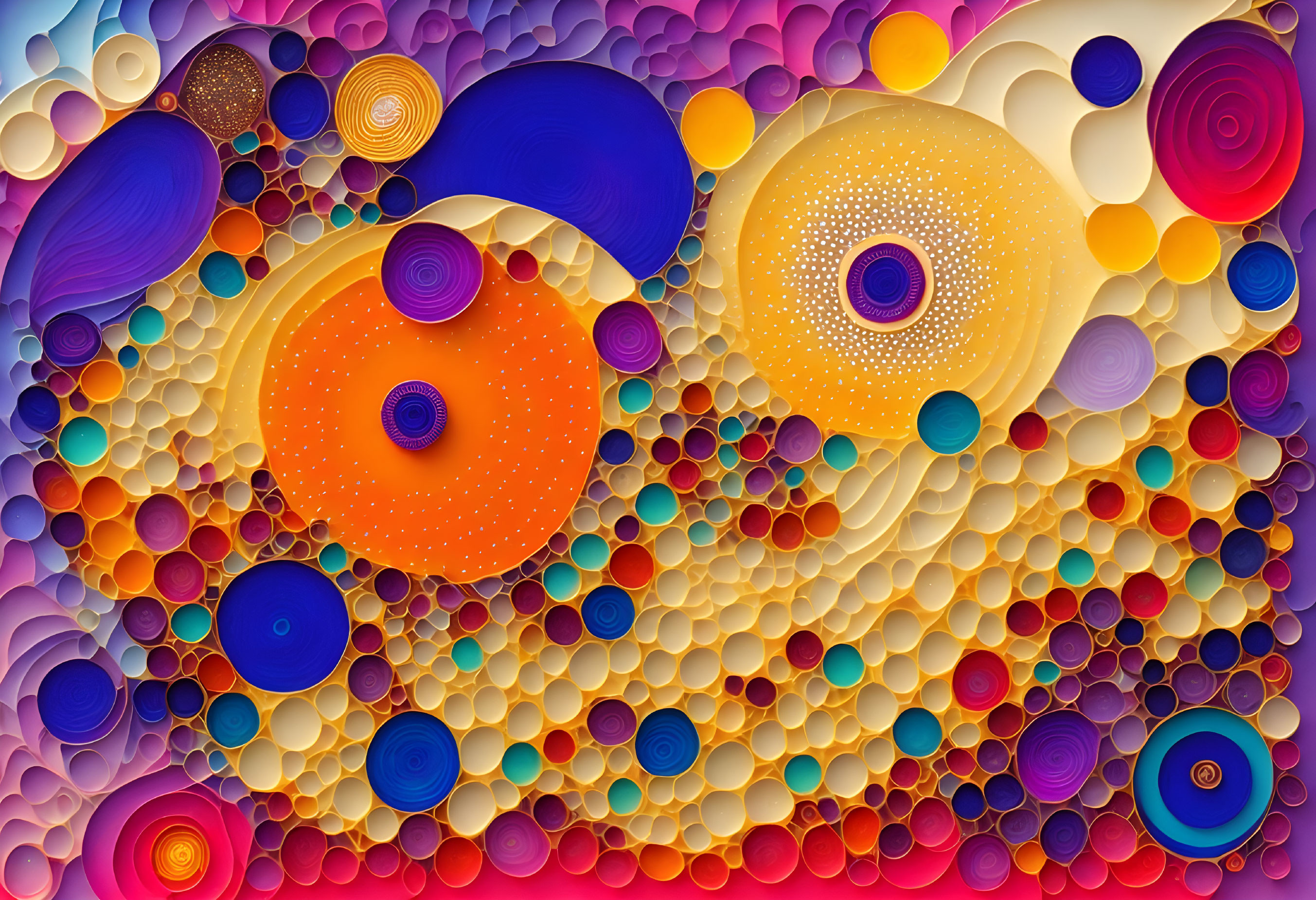 Colorful Abstract Artwork: Layered Circles in Purple to Yellow Gradient