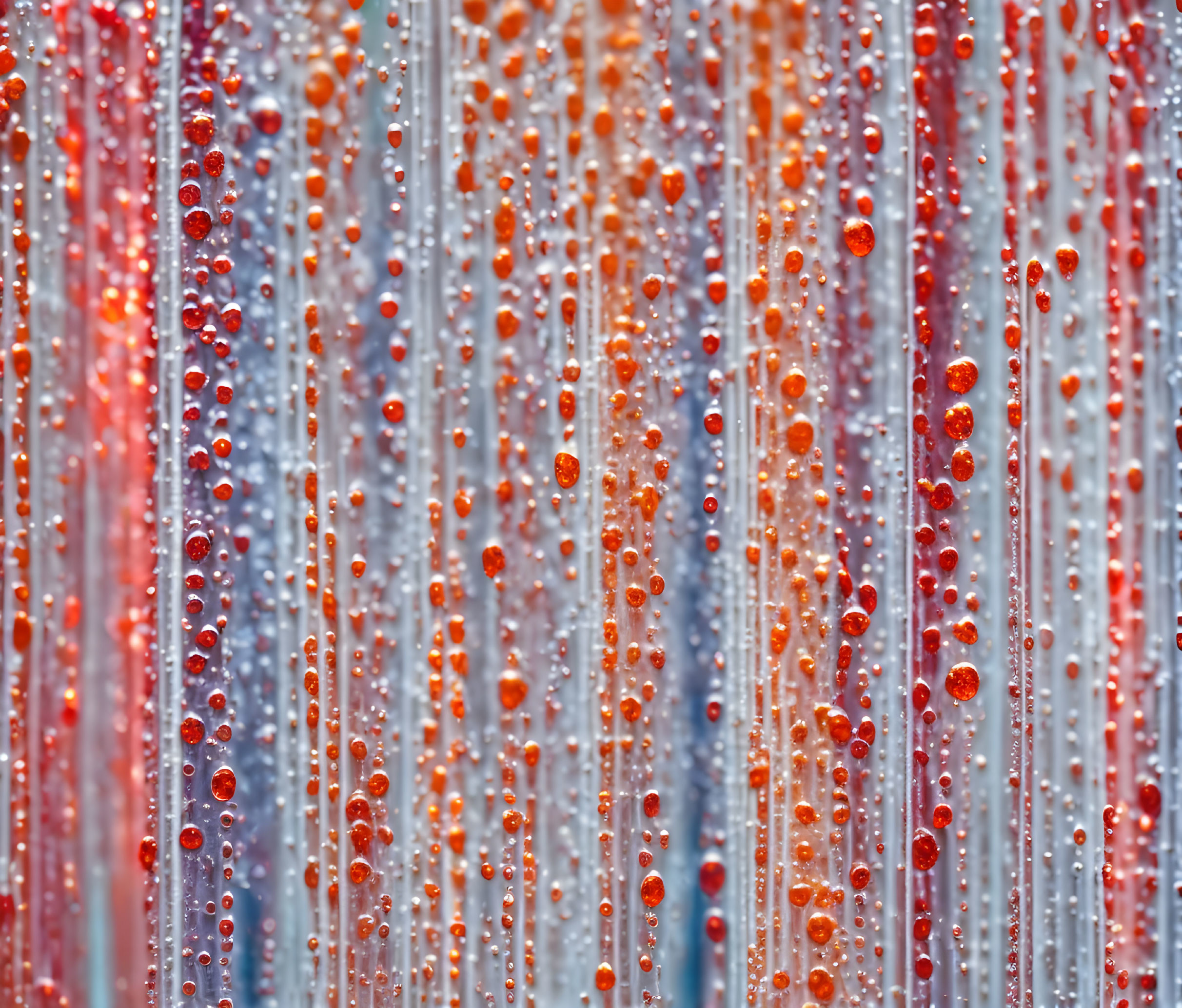 Gradient blue to red strands with glistening water droplets