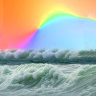 Colorful Aurora Borealis Over Turbulent Ocean Waves at Sunset