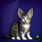 Realistic brown-striped cat with green eyes in digital artwork