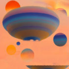 Colorful space scene with planets, spaceships, and celestial backdrop