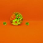 Transparent Spheres with Rose Branches on Orange Sparkling Background