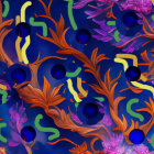 Colorful iridescent flowers with twisted petals in blue, orange, and purple