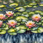 Tranquil pond with blooming water lilies and green lily pads