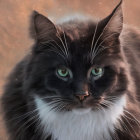 Tabby Cat with Yellow Eyes Peering Through Spider Web