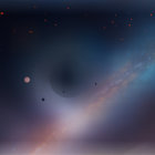 Surreal cosmic landscape with lunar eclipse, galaxies, and nebulae