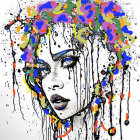 Vibrant woman portrait with multicolored hair and glittering accents