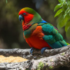 Colorful Birds Perched on Branch with Orange, Blue, and Green Plumage