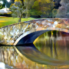 Colorful Landscape with Stone Bridge over Calm River