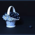 Tranquil Still Life: Wicker Basket and Grapes on Moonlit Windowsill