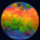 Circular multicolored mandala-like digital art on black background
