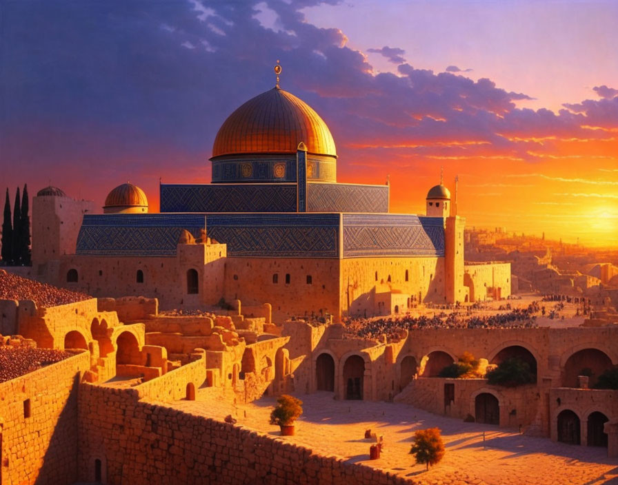 Vivid sunset view of Dome of the Rock in Jerusalem