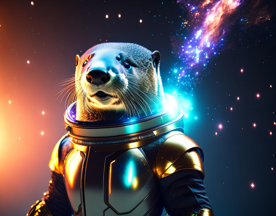 Otter in Astronaut Suit with Cosmic Background